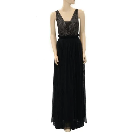 chinese dress ladies FREE PEOPLE Maxi BLUEBELL Patchwork Tiered Dress  Silver Accents
